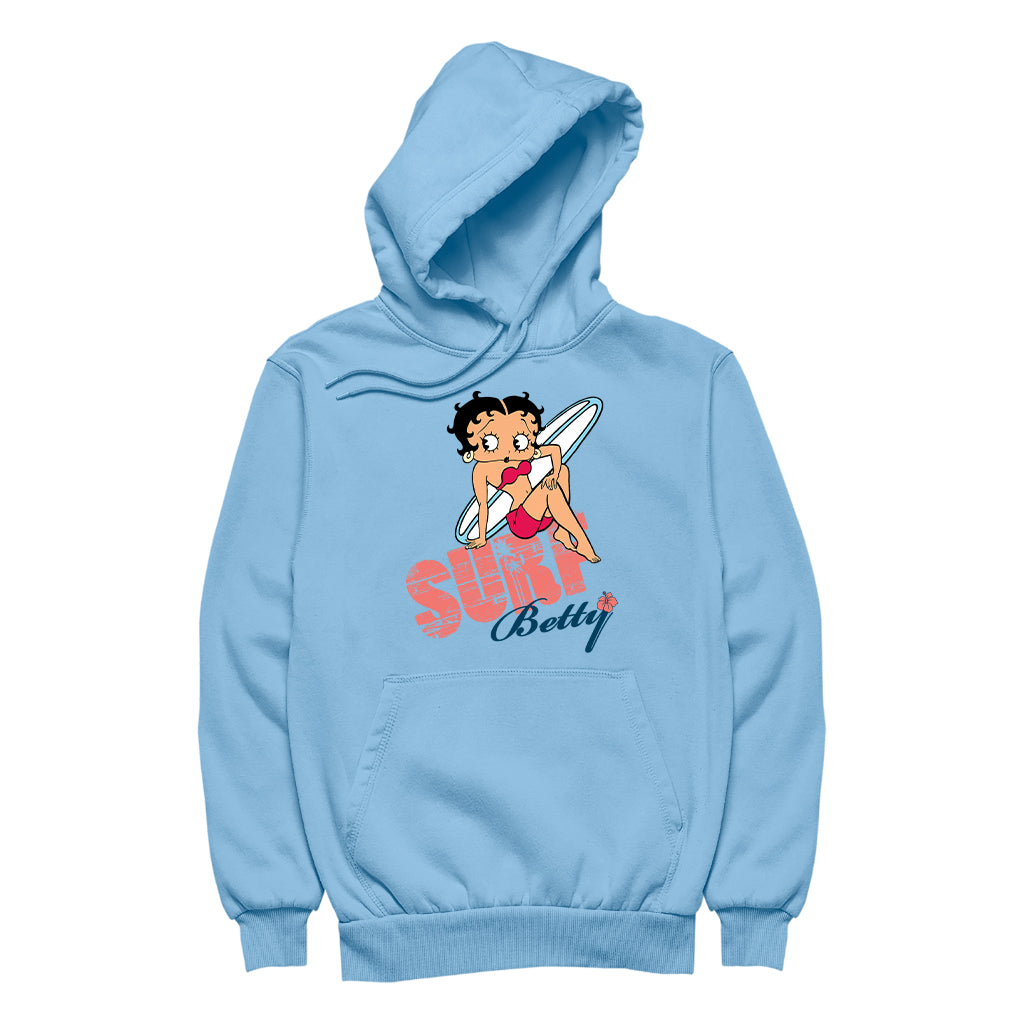 Betty Boop Surf White Blue Board Men's Hooded Sweatshirt