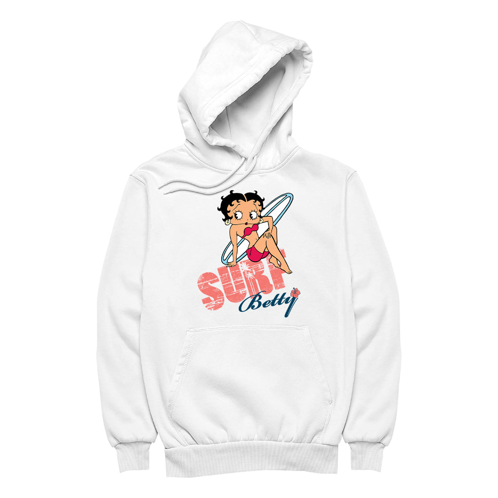 Betty Boop Surf White Blue Board Men's Hooded Sweatshirt