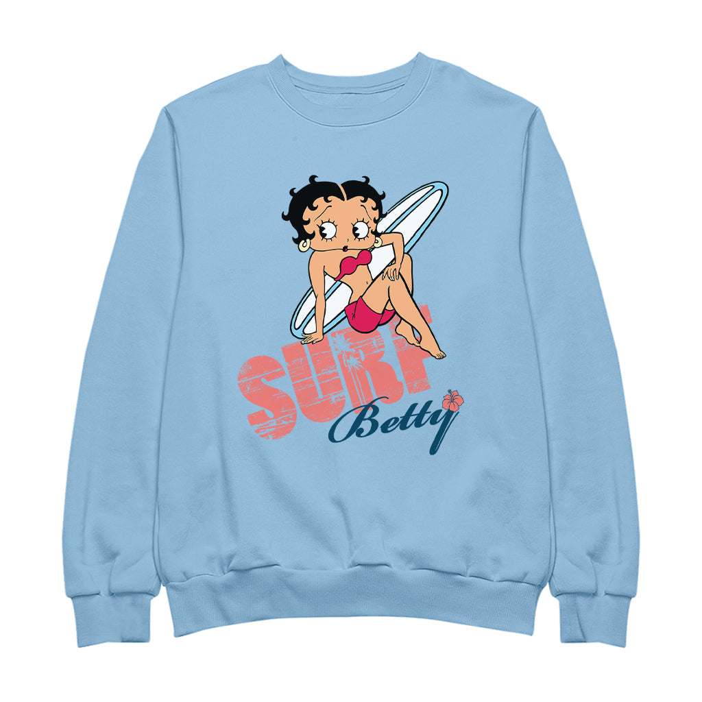Betty Boop Surf White Blue Board Women's Sweatshirt