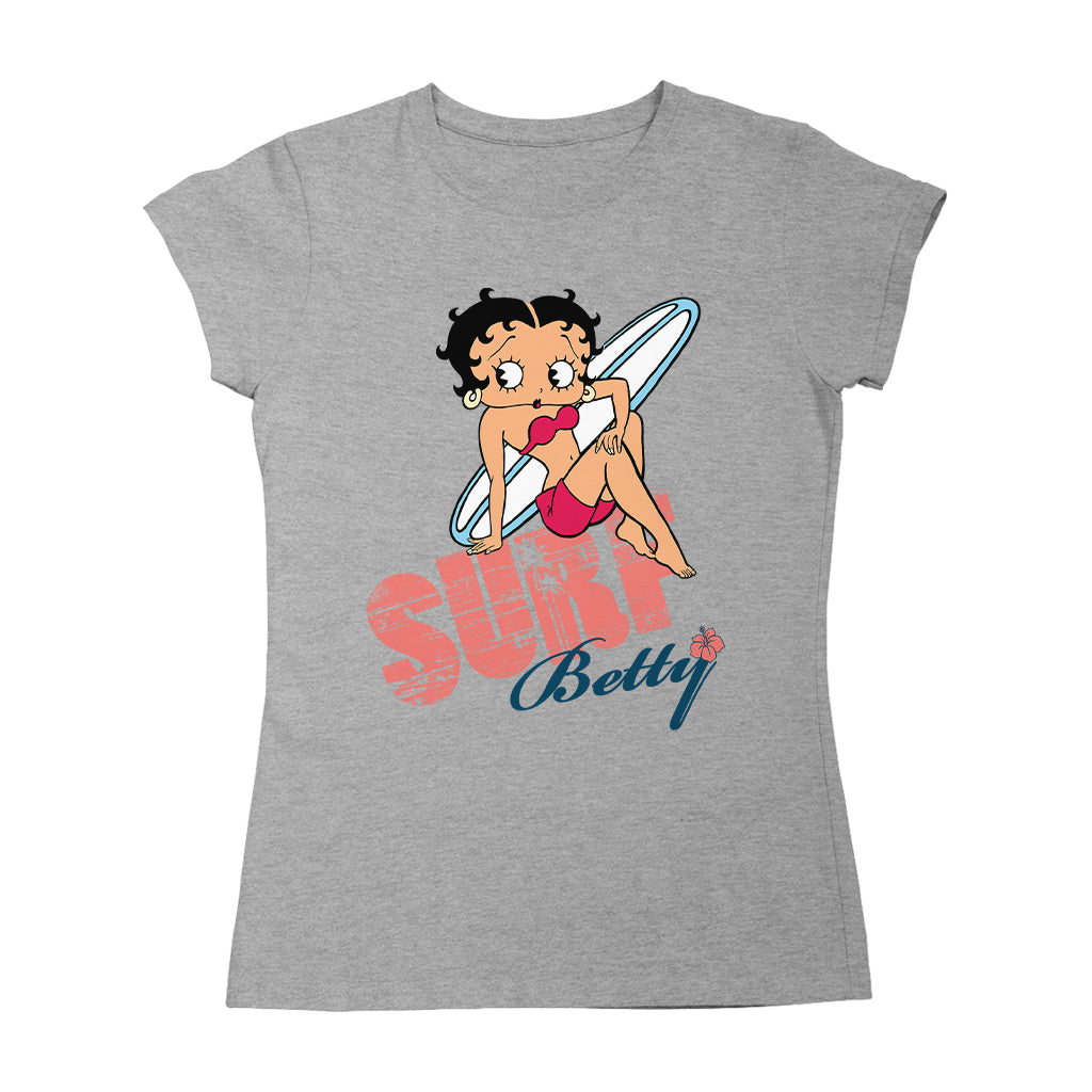 Betty Boop Surf White Blue Board Women's T-Shirt