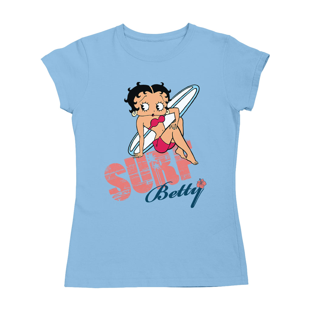 Betty Boop Surf White Blue Board Women's T-Shirt