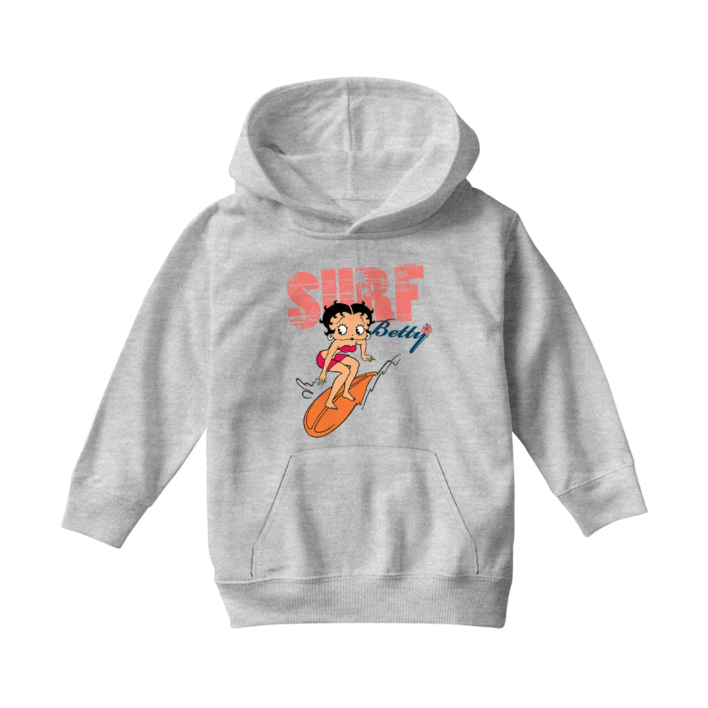 Betty Boop Surf Betty Riding Orange Board Kids Hooded Sweatshirt