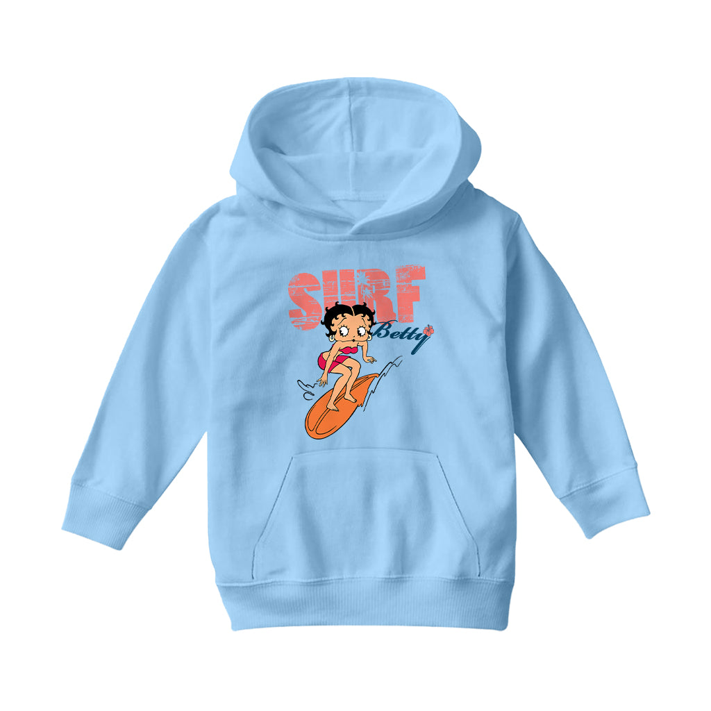 Betty Boop Surf Betty Riding Orange Board Kids Hooded Sweatshirt
