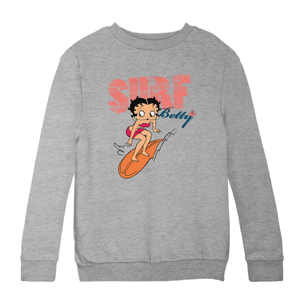 Betty Boop Surf Betty Riding Orange Board Kids Sweatshirt