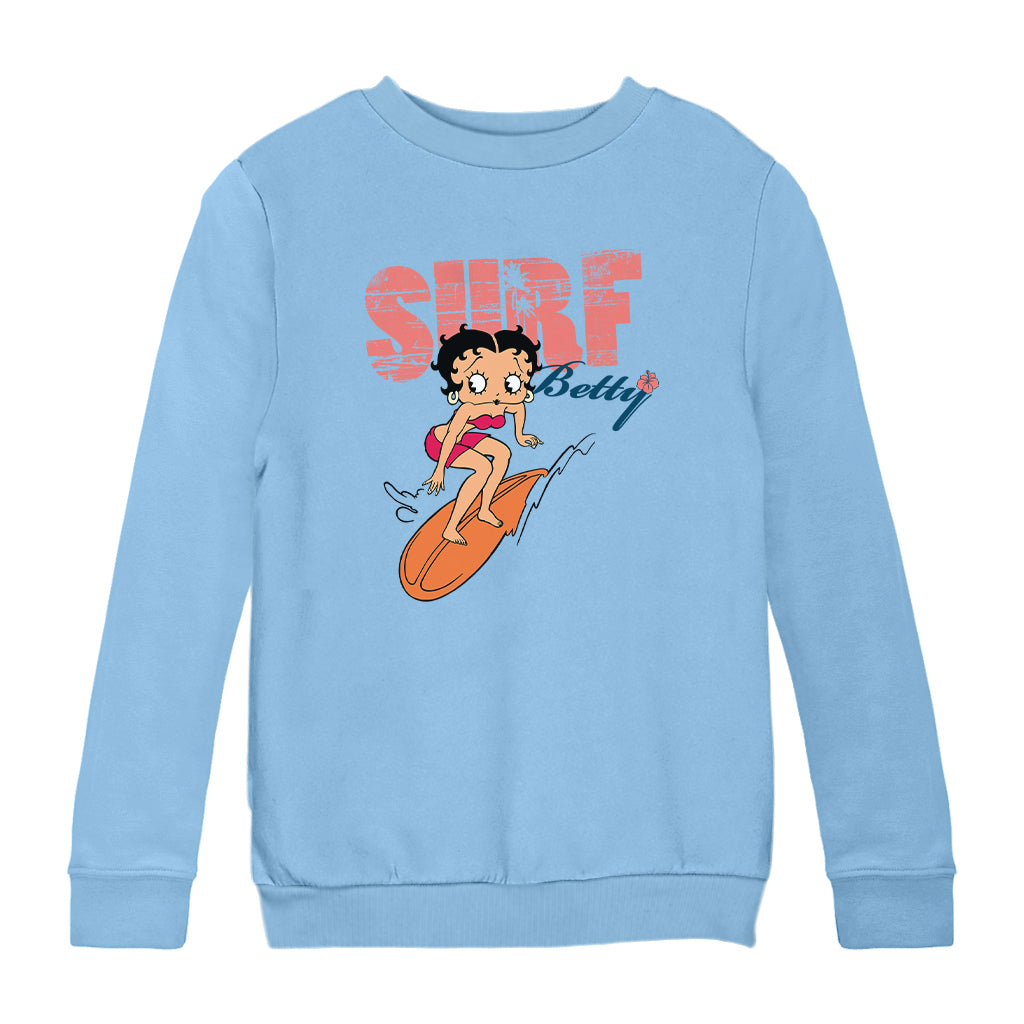 Betty Boop Surf Betty Riding Orange Board Kids Sweatshirt