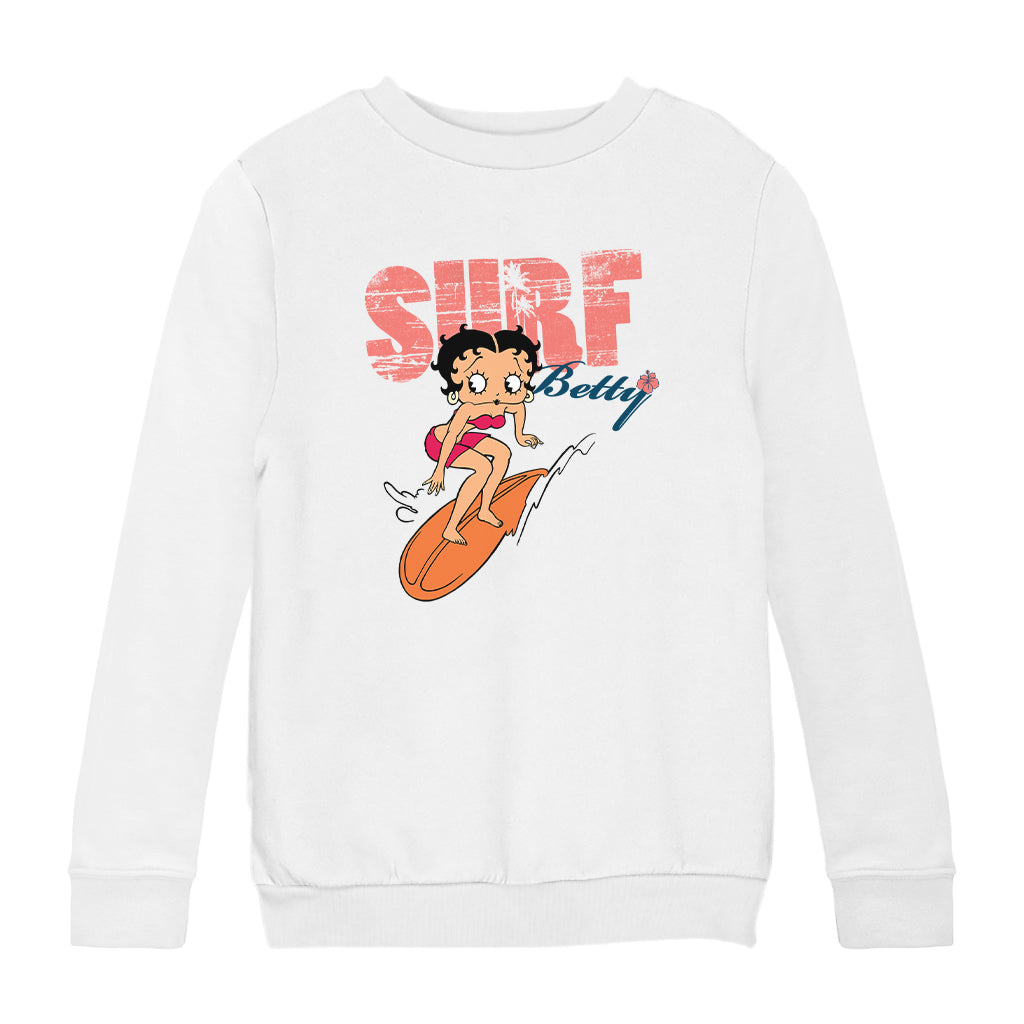 Betty Boop Surf Betty Riding Orange Board Kids Sweatshirt
