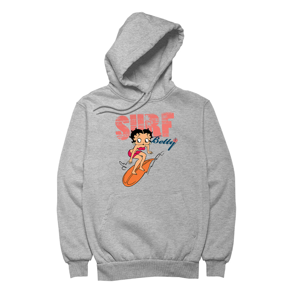 Betty Boop Surf Betty Riding Orange Board Women's Hooded Sweatshirt