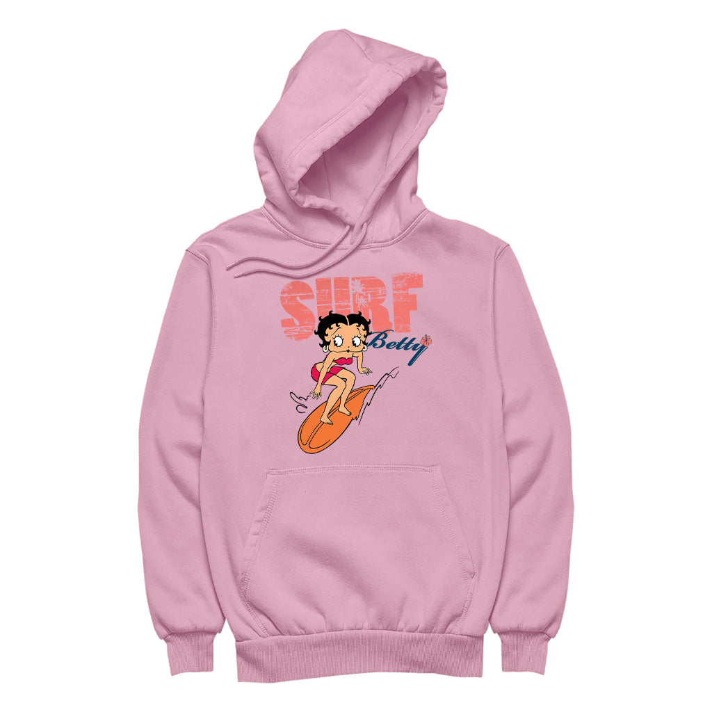 Betty Boop Surf Betty Riding Orange Board Women's Hooded Sweatshirt
