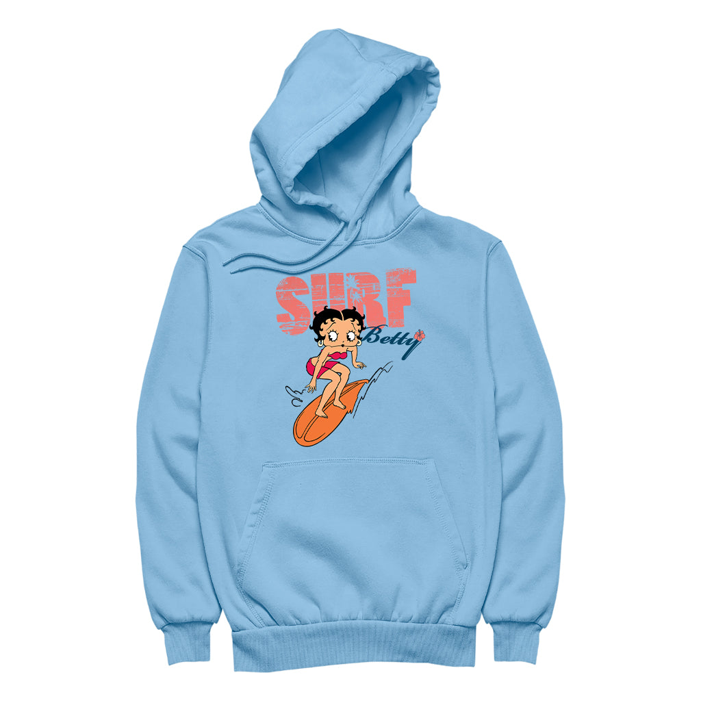 Betty Boop Surf Betty Riding Orange Board Women's Hooded Sweatshirt