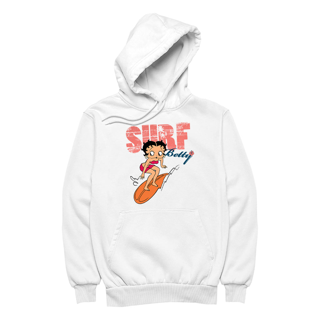 Betty Boop Surf Betty Riding Orange Board Women's Hooded Sweatshirt