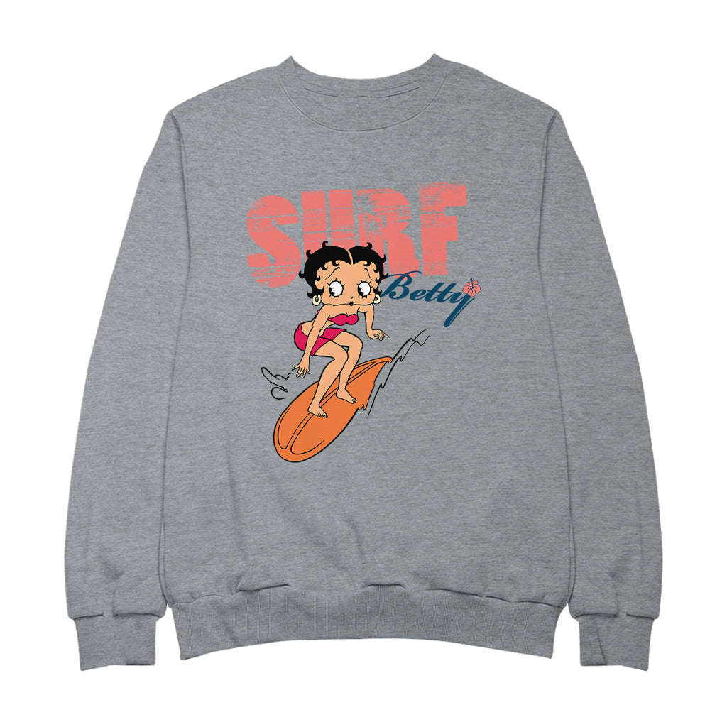 Betty Boop Surf Betty Riding Orange Board Women's Sweatshirt