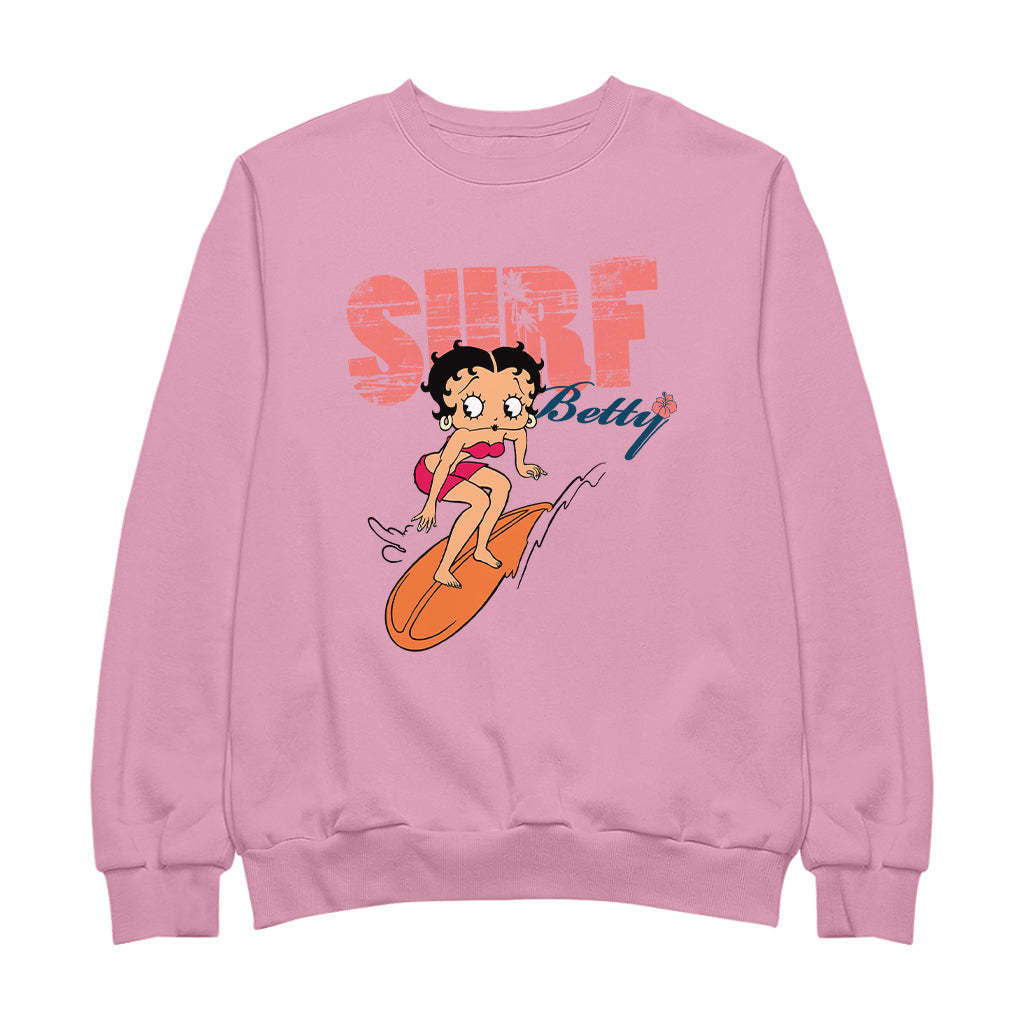 Betty Boop Surf Betty Riding Orange Board Women's Sweatshirt