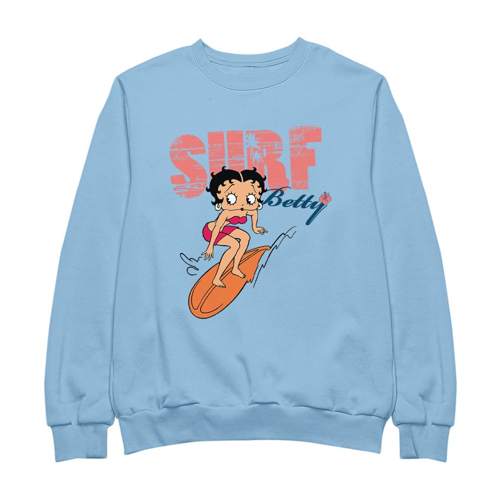 Betty Boop Surf Betty Riding Orange Board Women's Sweatshirt