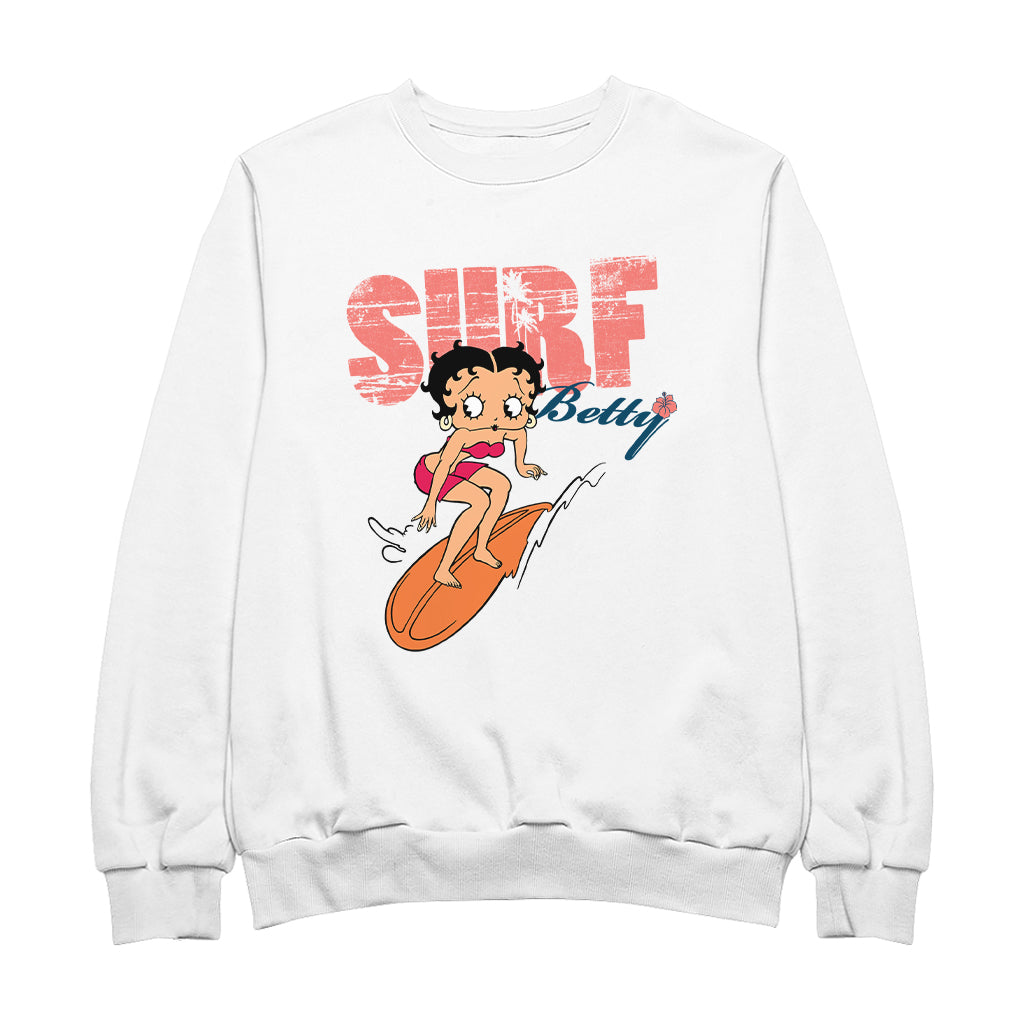 Betty Boop Surf Betty Riding Orange Board Women's Sweatshirt
