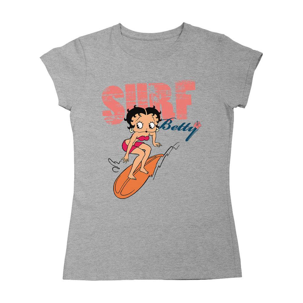 Betty Boop Surf Betty Riding Orange Board Women's T-Shirt