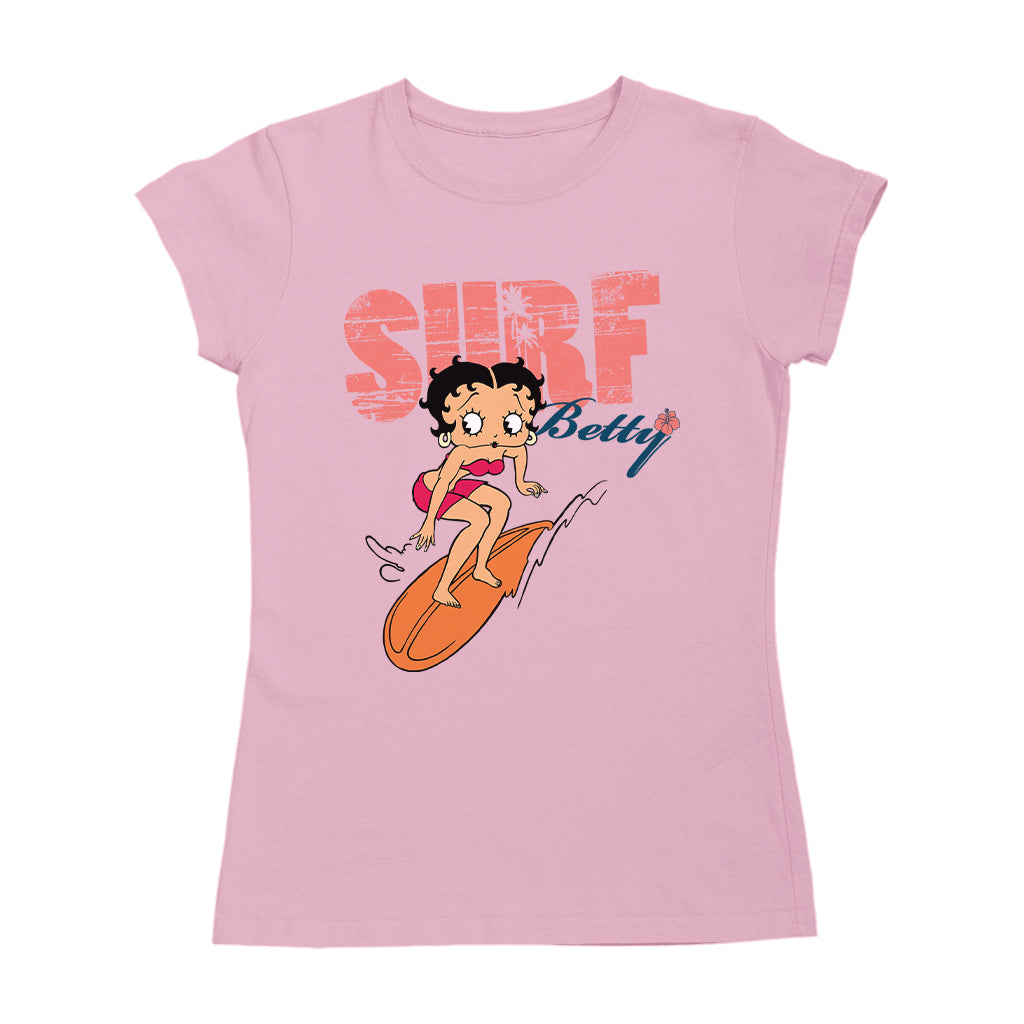 Betty Boop Surf Betty Riding Orange Board Women's T-Shirt