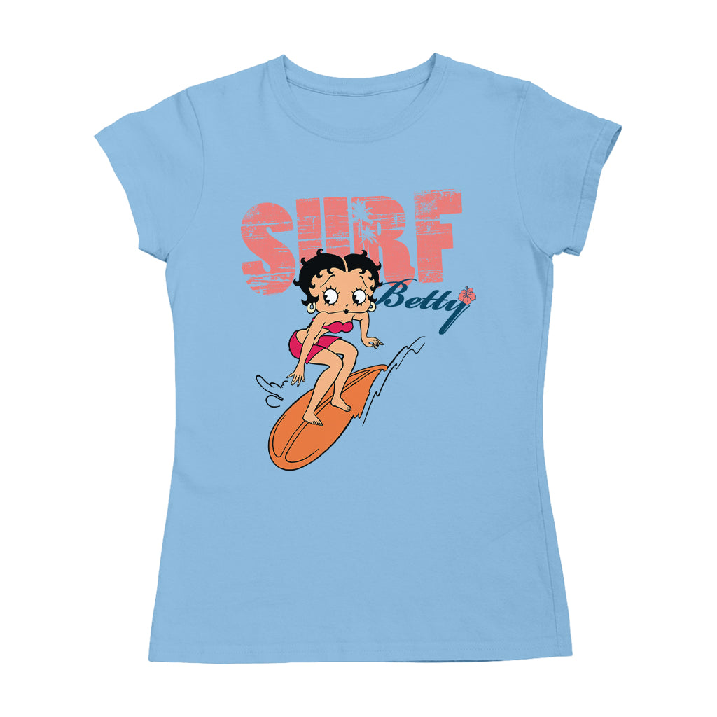 Betty Boop Surf Betty Riding Orange Board Women's T-Shirt