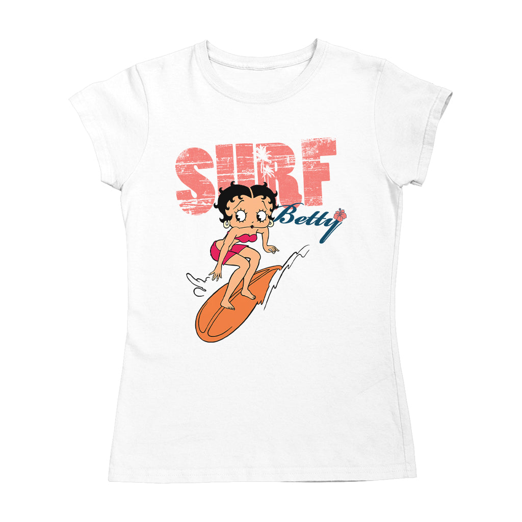 Betty Boop Surf Betty Riding Orange Board Women's T-Shirt