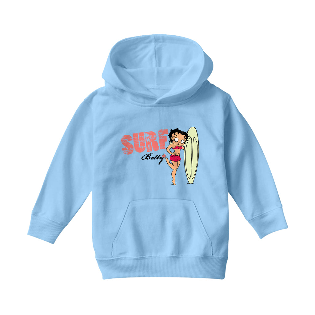 Betty Boop Surf Pale Green Board Pose Kids Hooded Sweatshirt