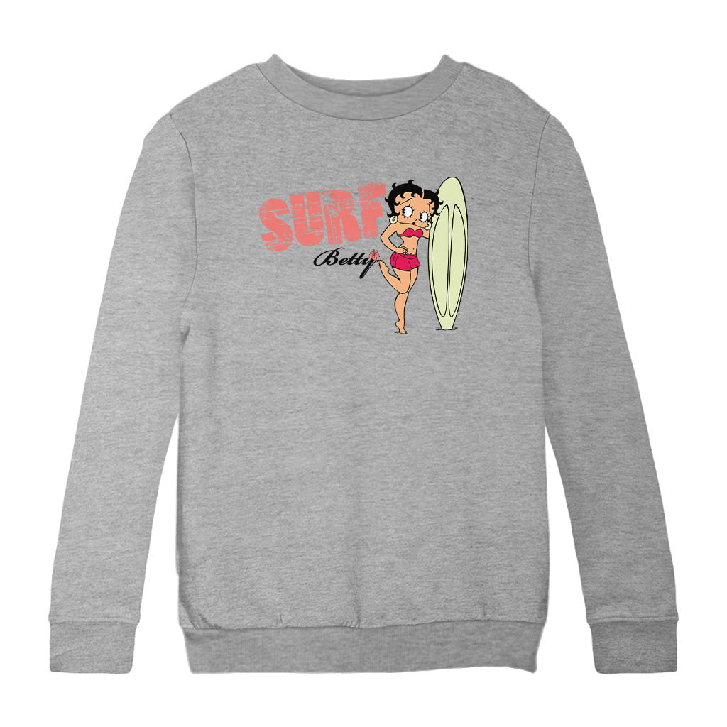 Betty Boop Surf Pale Green Board Pose Kids Sweatshirt