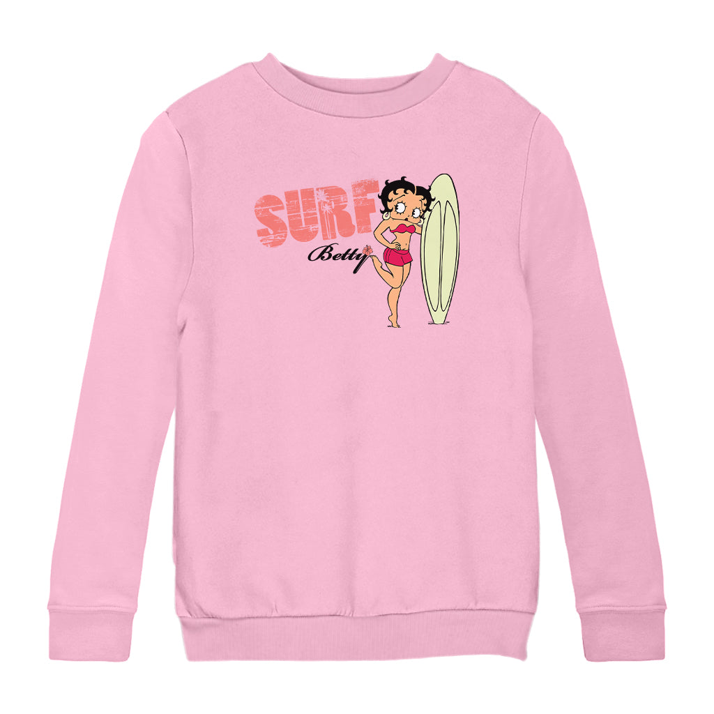 Betty Boop Surf Pale Green Board Pose Kids Sweatshirt
