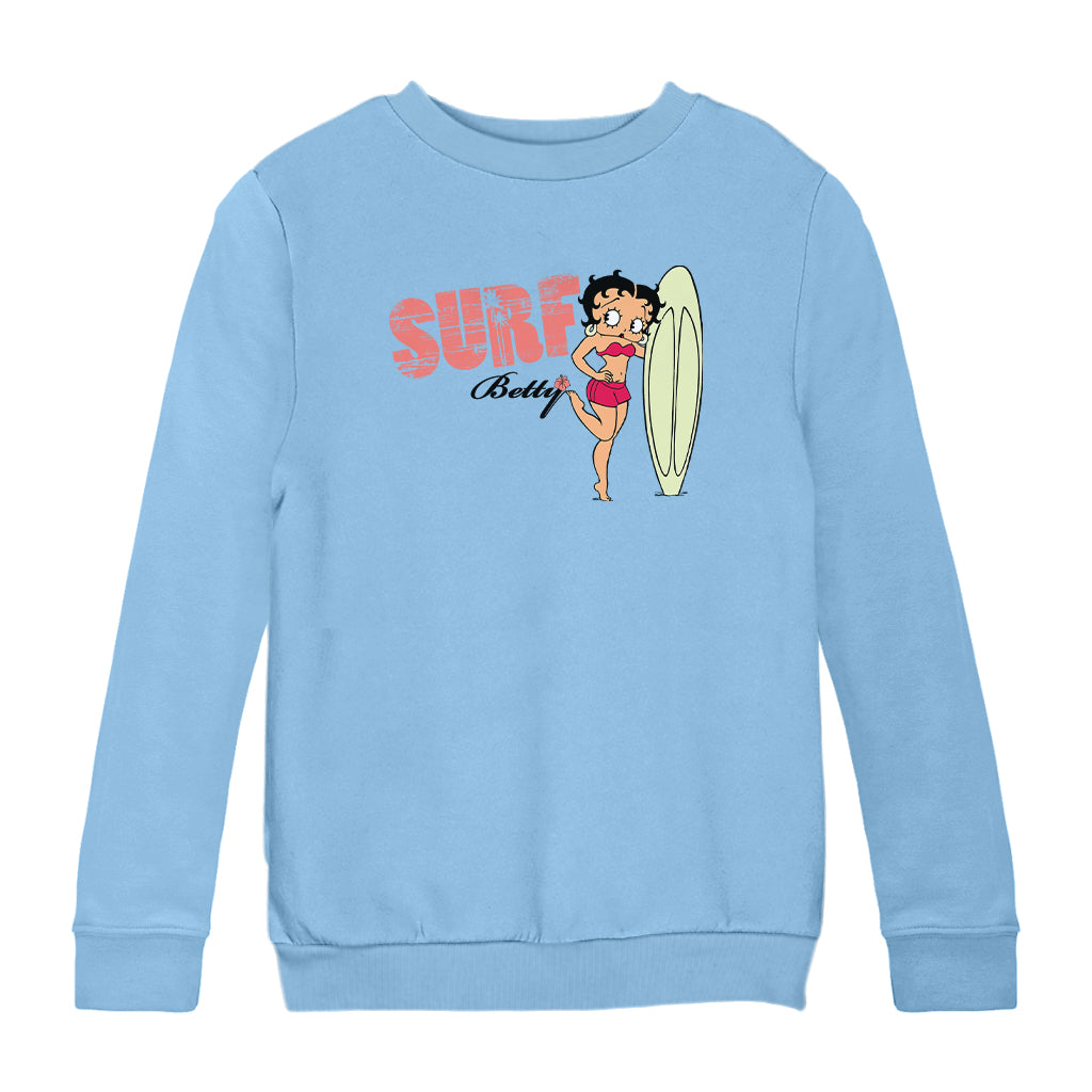 Betty Boop Surf Pale Green Board Pose Kids Sweatshirt