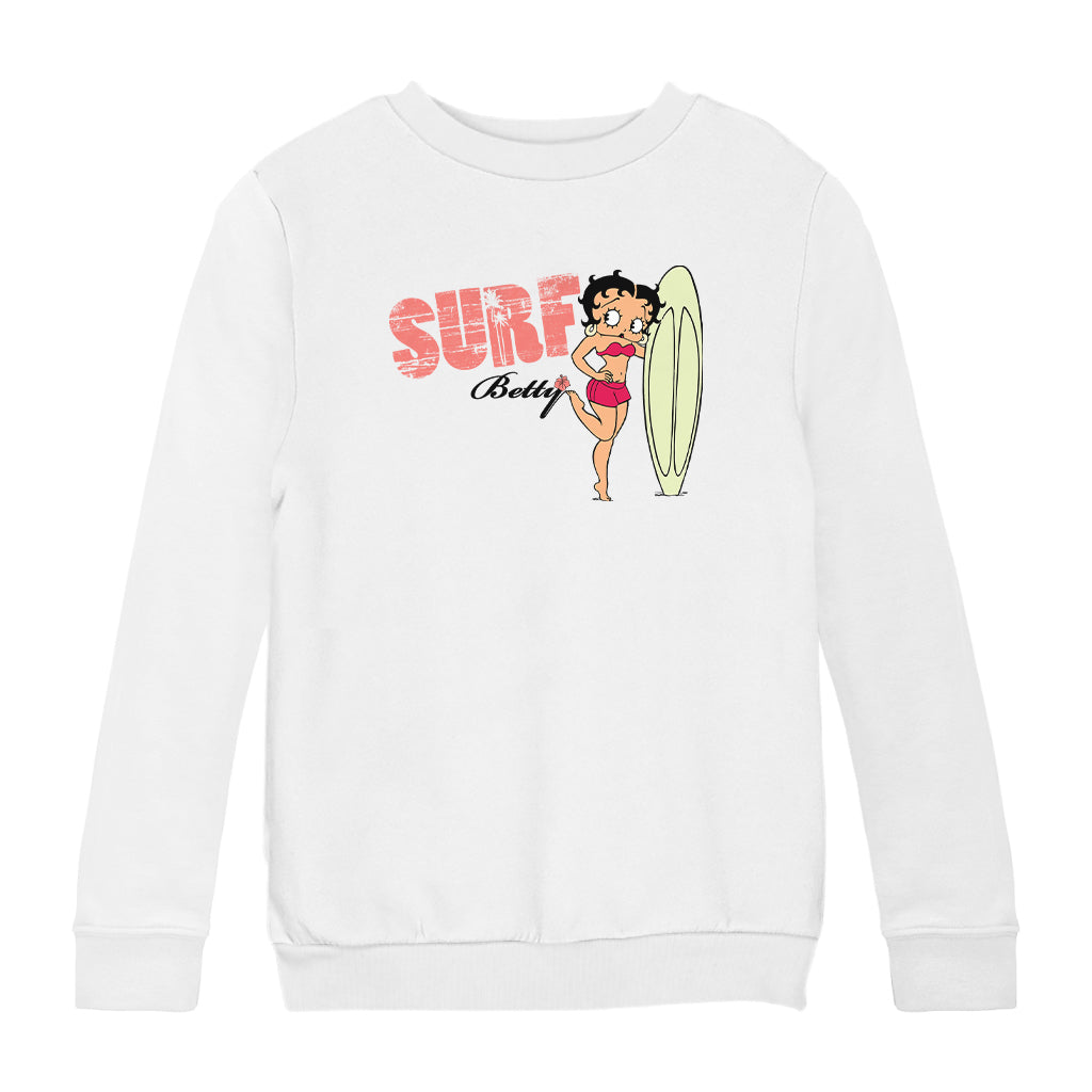 Betty Boop Surf Pale Green Board Pose Kids Sweatshirt