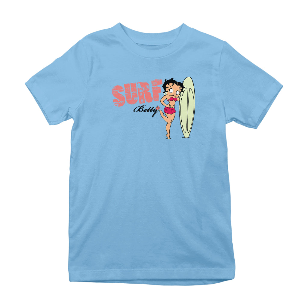 Betty Boop Surf Pale Green Board Pose Kids T-Shirt