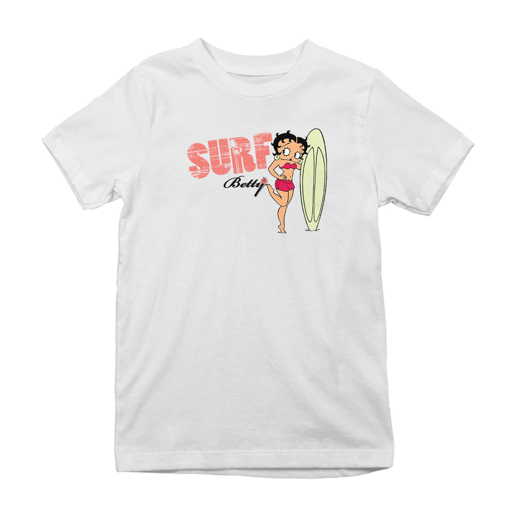 Betty Boop Surf Pale Green Board Pose Kids T-Shirt