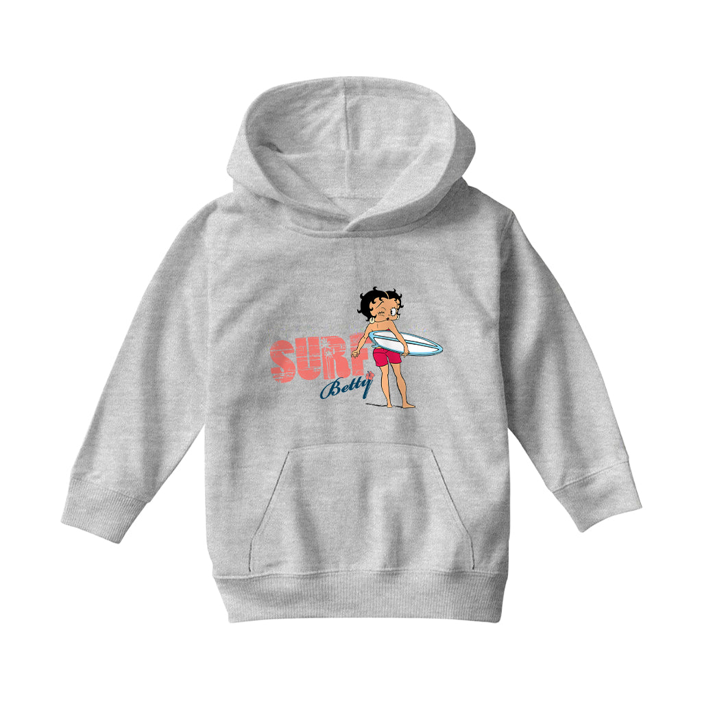 Betty Boop Surf White And Blue Board Kids Hooded Sweatshirt