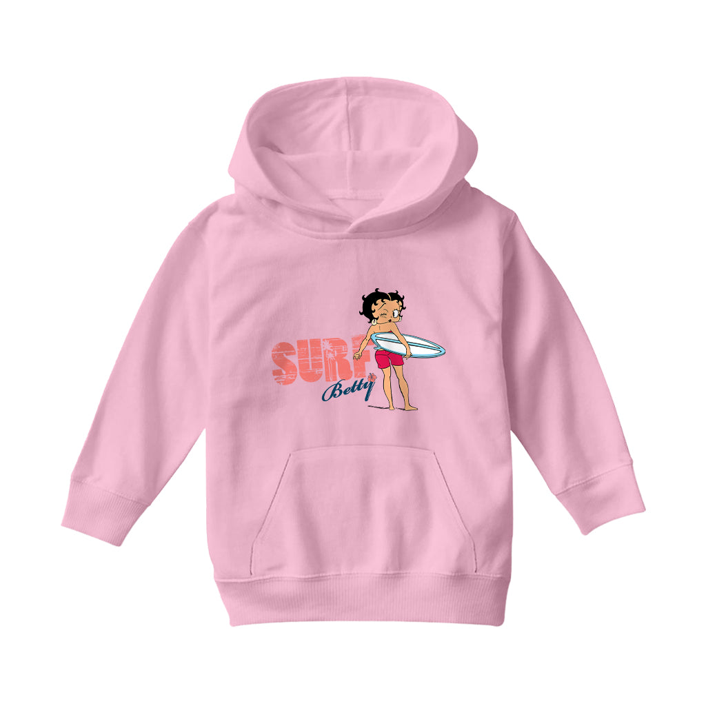 Betty Boop Surf White And Blue Board Kids Hooded Sweatshirt