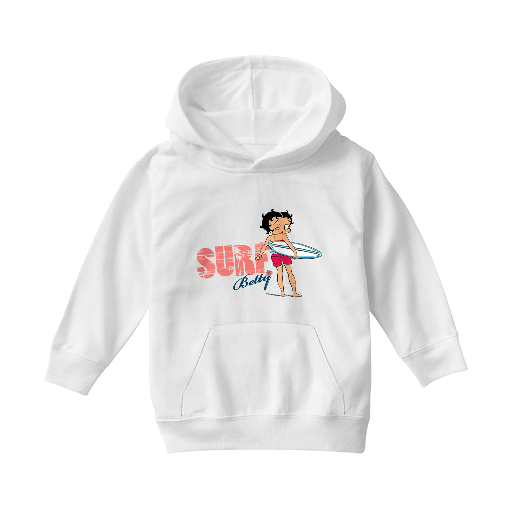 Betty Boop Surf White And Blue Board Kids Hooded Sweatshirt