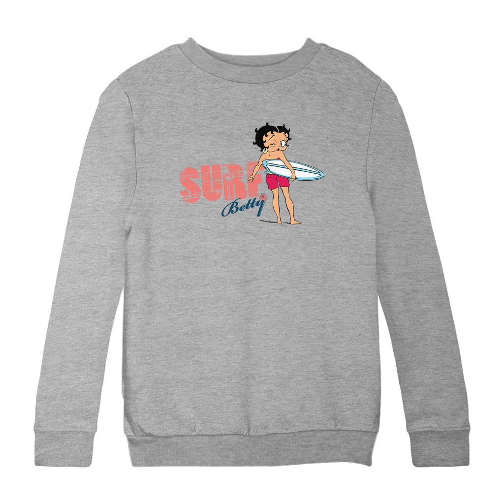 Betty Boop Surf White And Blue Board Kids Sweatshirt