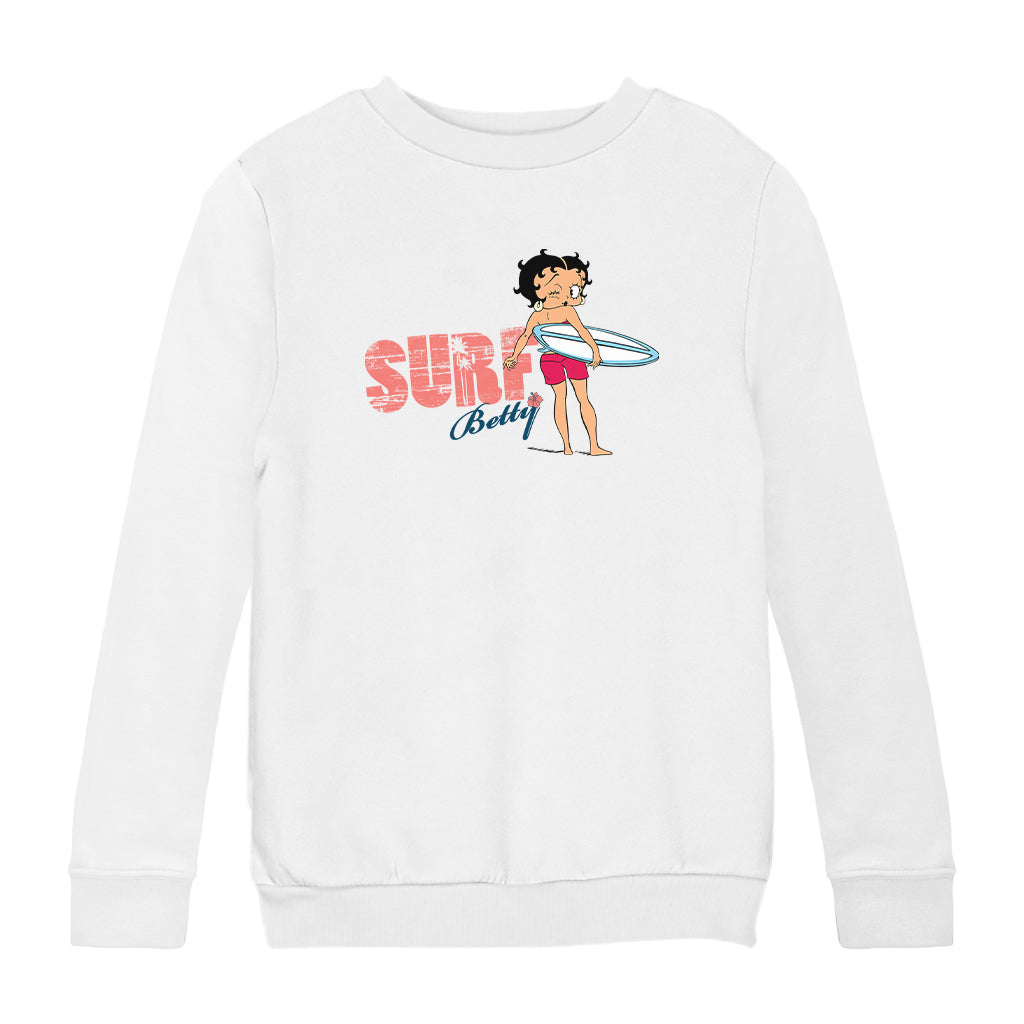 Betty Boop Surf White And Blue Board Kids Sweatshirt