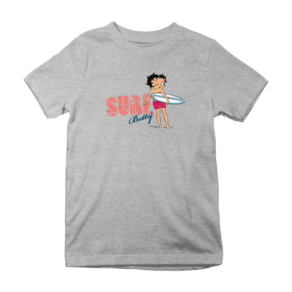 Betty Boop Surf White And Blue Board Kids T-Shirt