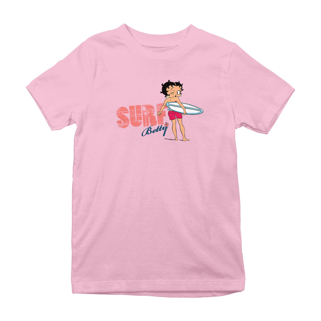 Betty Boop Surf White And Blue Board Kids T-Shirt