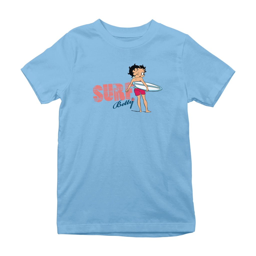 Betty Boop Surf White And Blue Board Kids T-Shirt