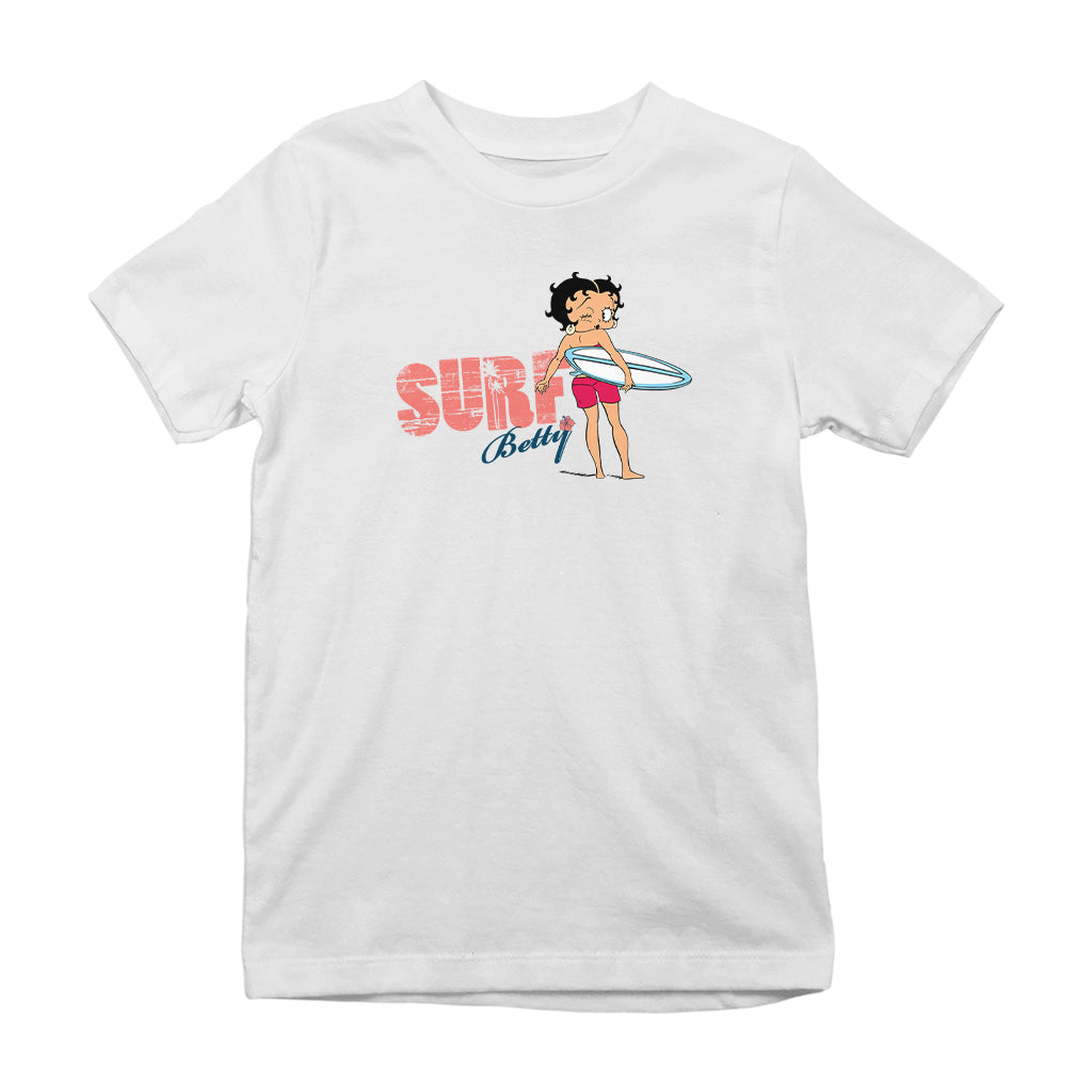 Betty Boop Surf White And Blue Board Kids T-Shirt