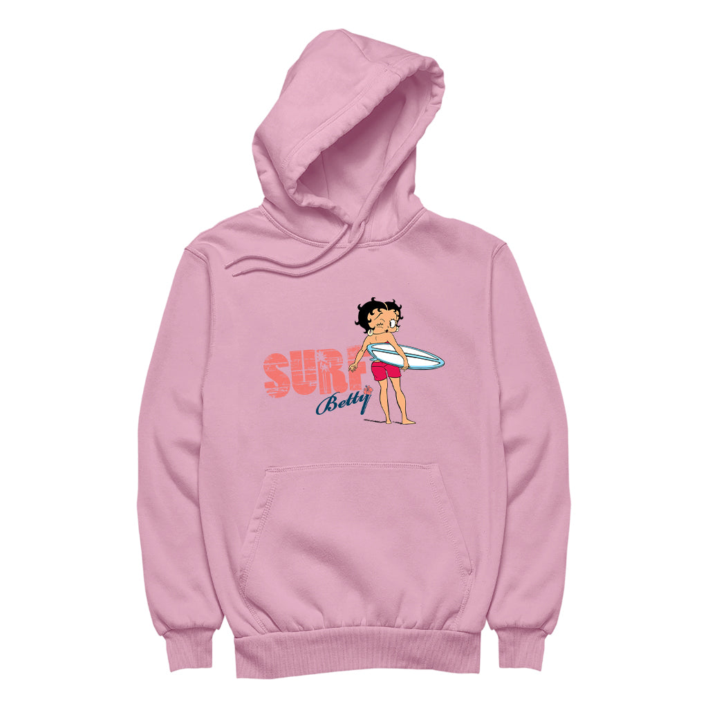 Betty Boop Surf White And Blue Board Men's Hooded Sweatshirt