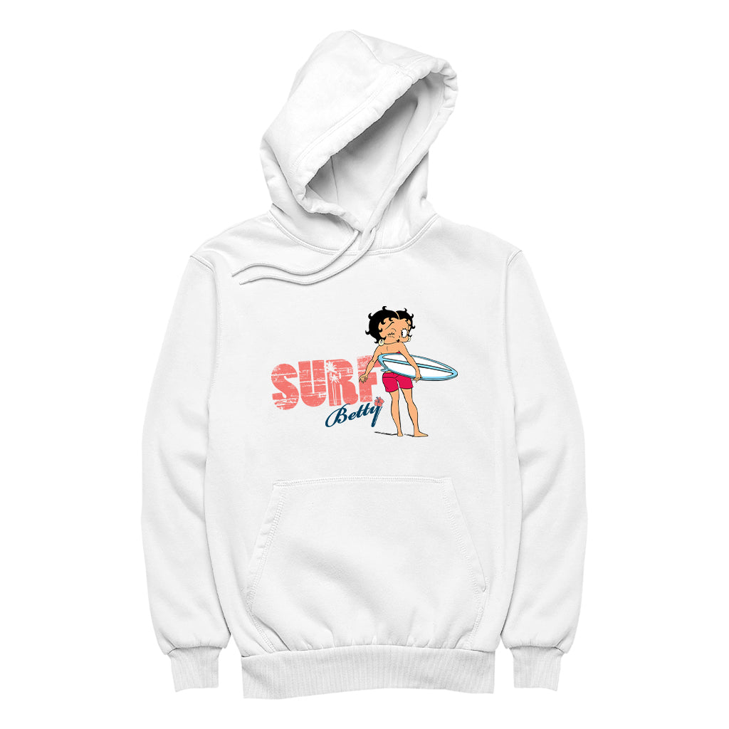 Betty Boop Surf White And Blue Board Men's Hooded Sweatshirt