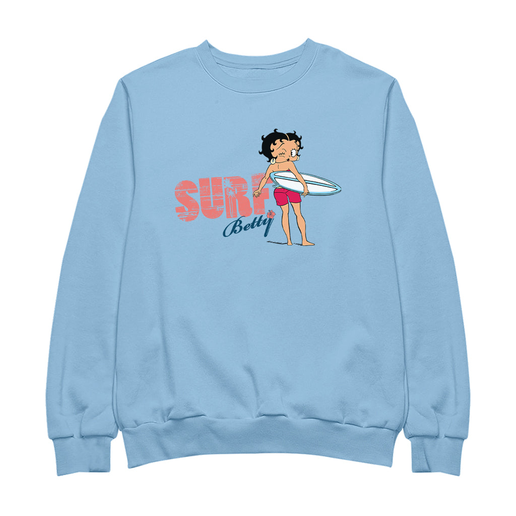 Betty Boop Surf White And Blue Board Women's Sweatshirt