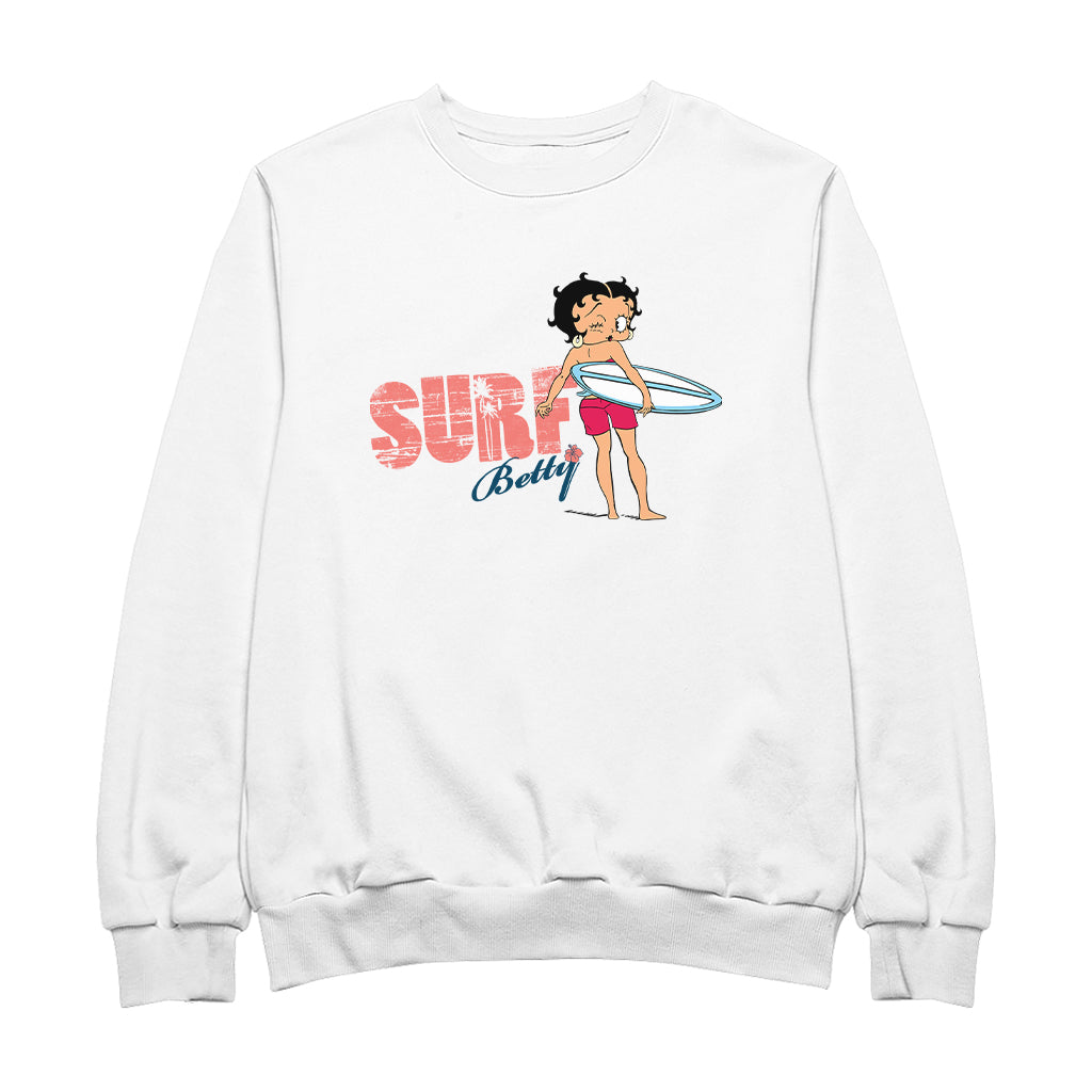 Betty Boop Surf White And Blue Board Women's Sweatshirt