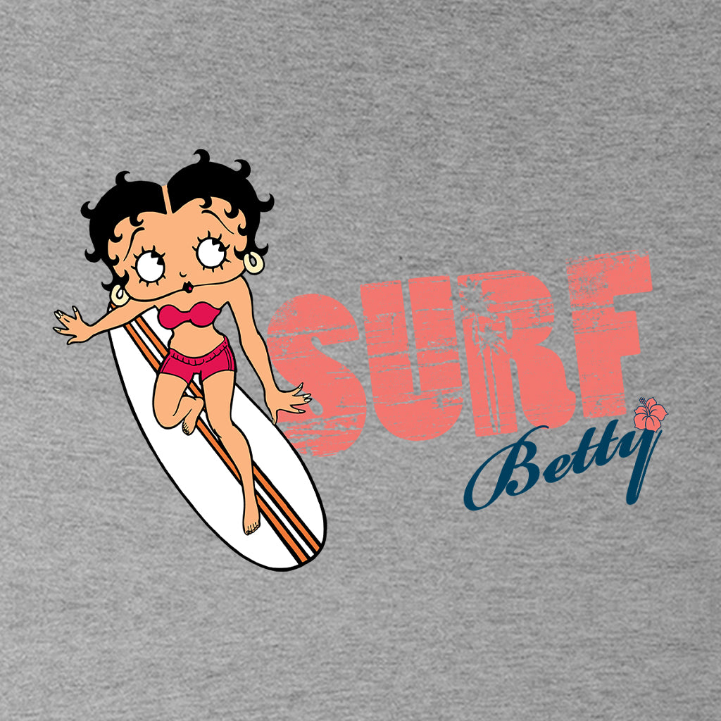 Betty Boop Surf Red Stripe Board Kids Hooded Sweatshirt
