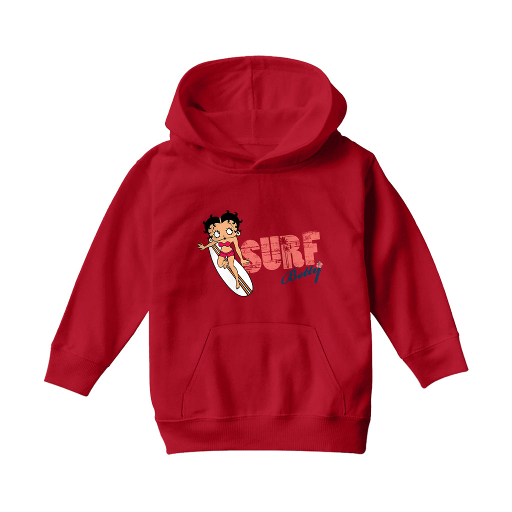 Betty Boop Surf Red Stripe Board Kids Hooded Sweatshirt