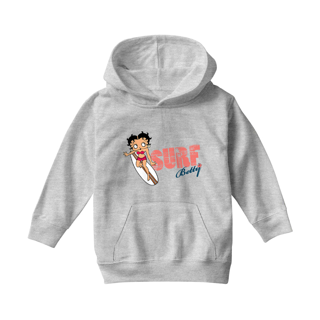 Betty Boop Surf Red Stripe Board Kids Hooded Sweatshirt