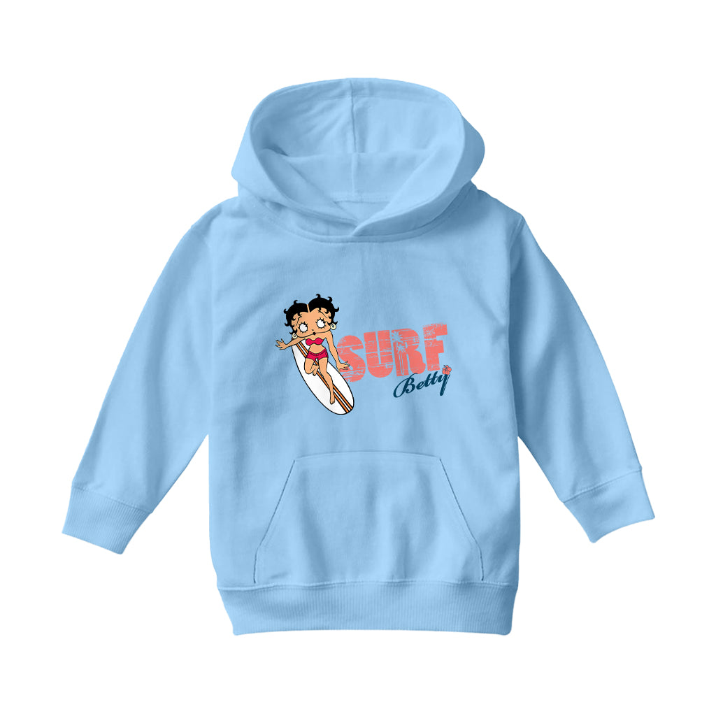 Betty Boop Surf Red Stripe Board Kids Hooded Sweatshirt