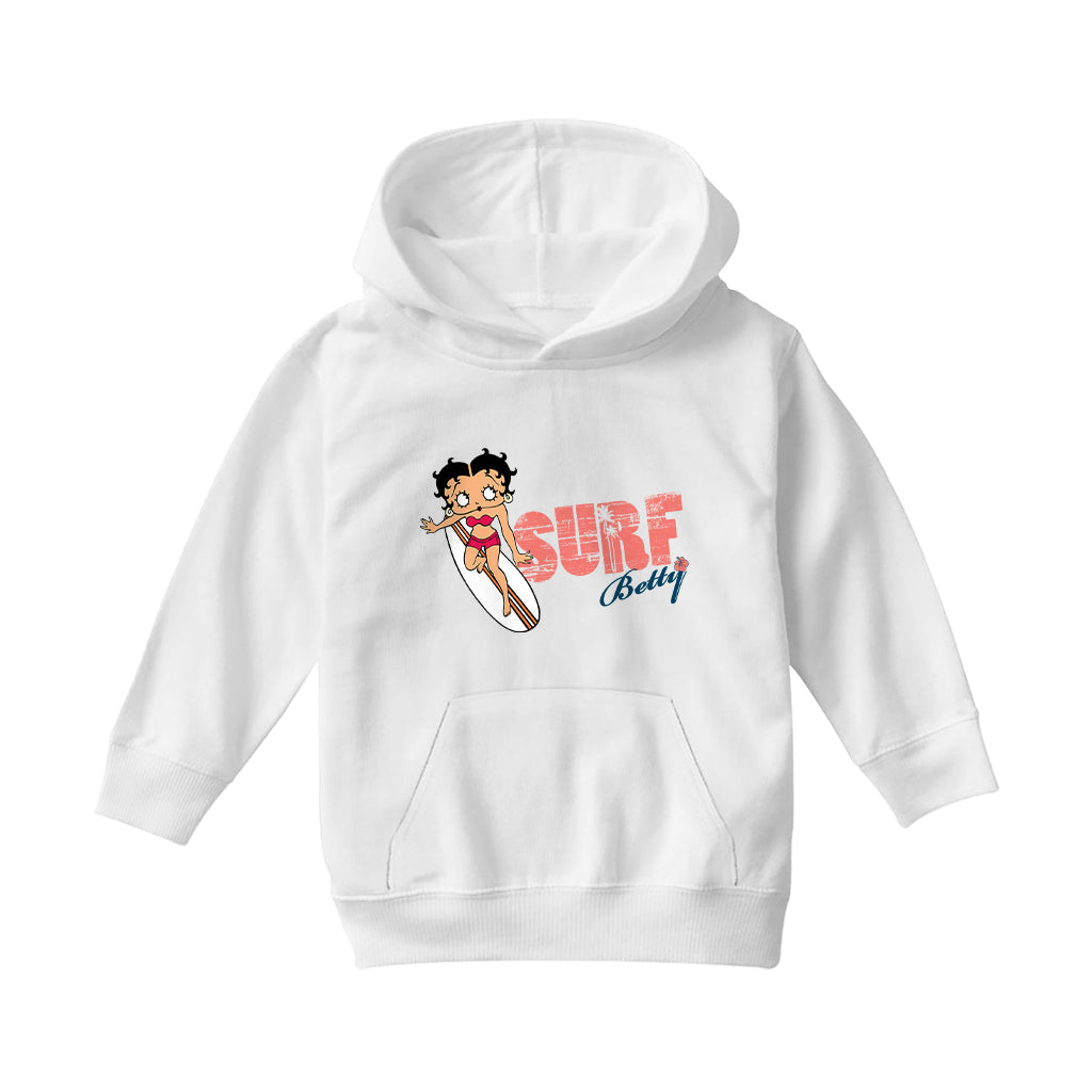 Betty Boop Surf Red Stripe Board Kids Hooded Sweatshirt