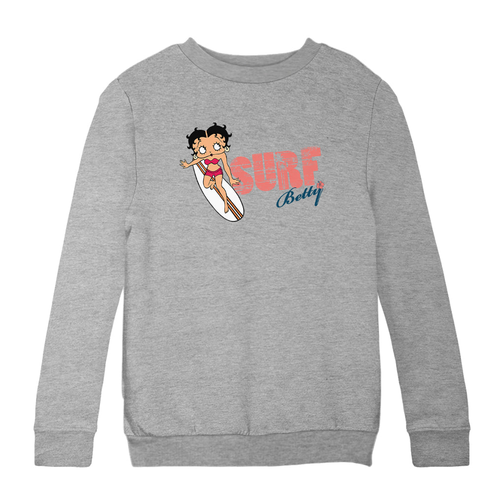 Betty Boop Surf Red Stripe Board Kids Sweatshirt