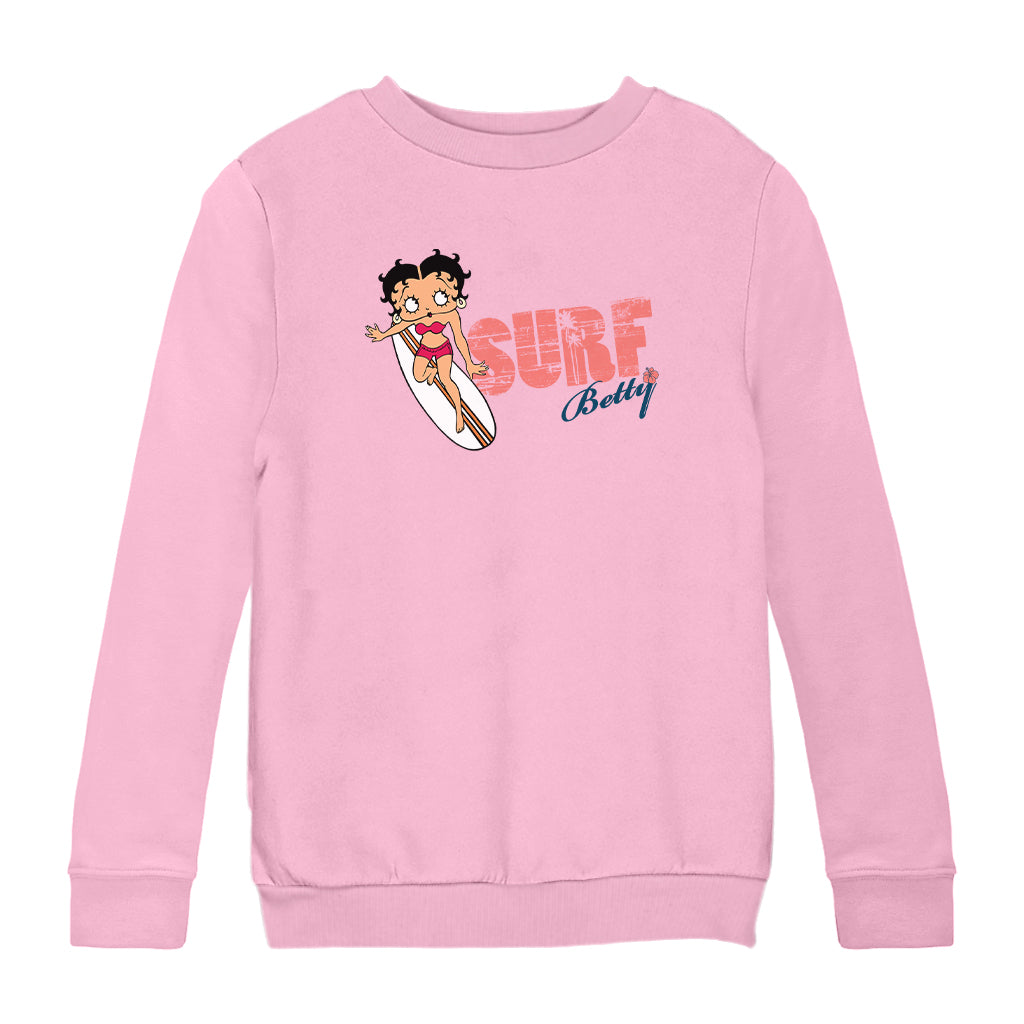 Betty Boop Surf Red Stripe Board Kids Sweatshirt
