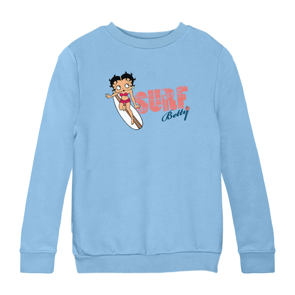 Betty Boop Surf Red Stripe Board Kids Sweatshirt